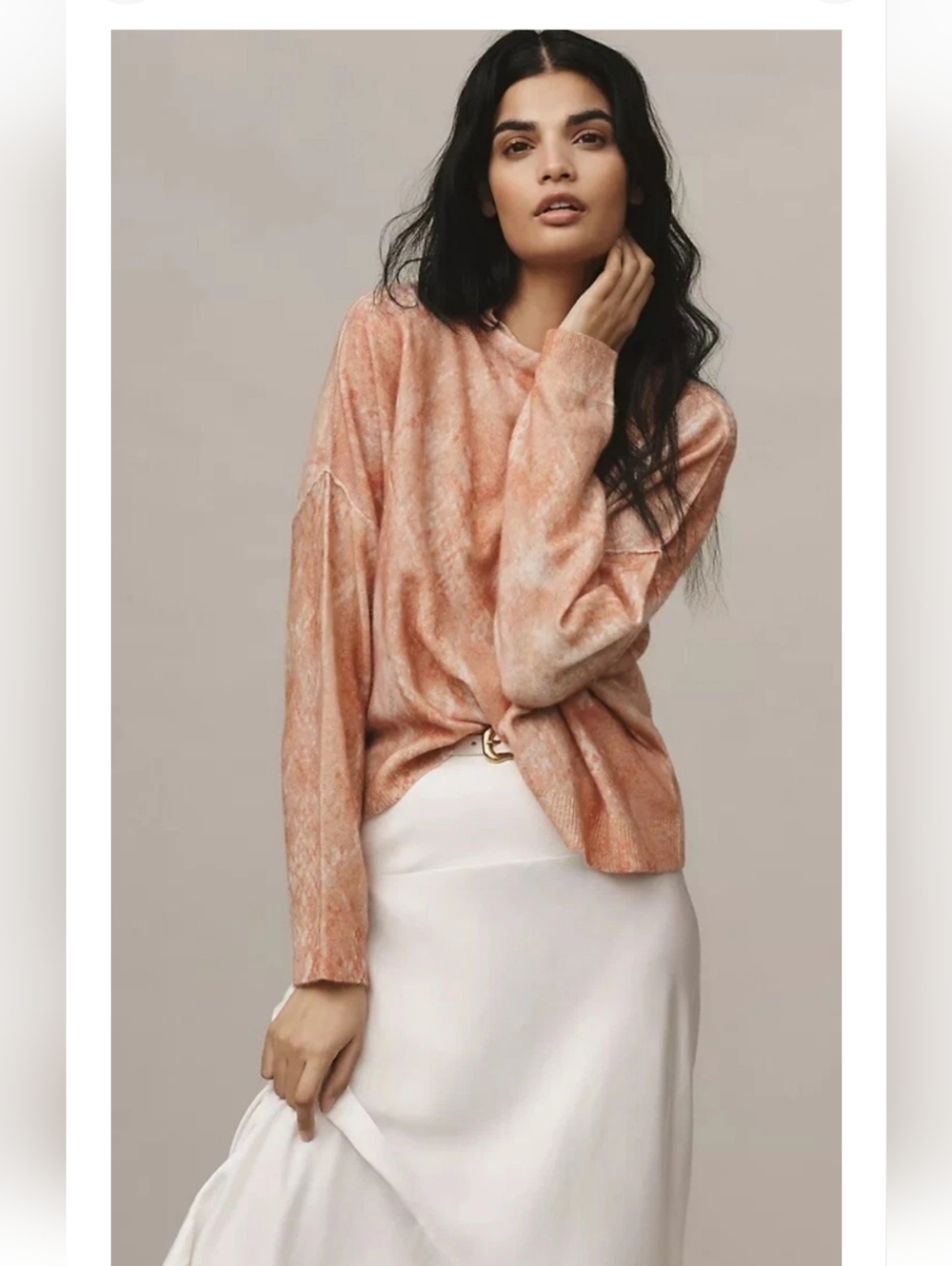 Anthropologie Pilcro The Alani Cashmere Mock Neck Sweater Coral Neutral Xs